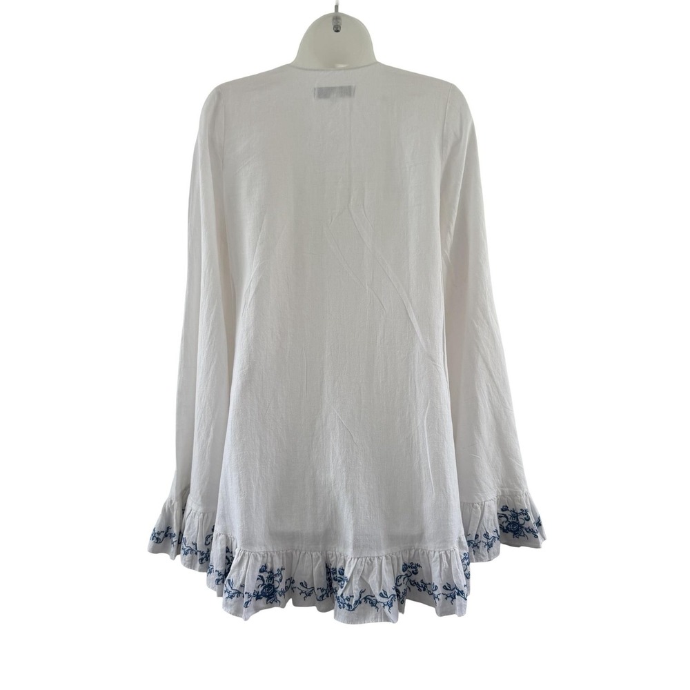 Caroline Constas Brynn Cover Up Womens XS White Blue Embroidered Ruffle Hem - Picture 3 of 16